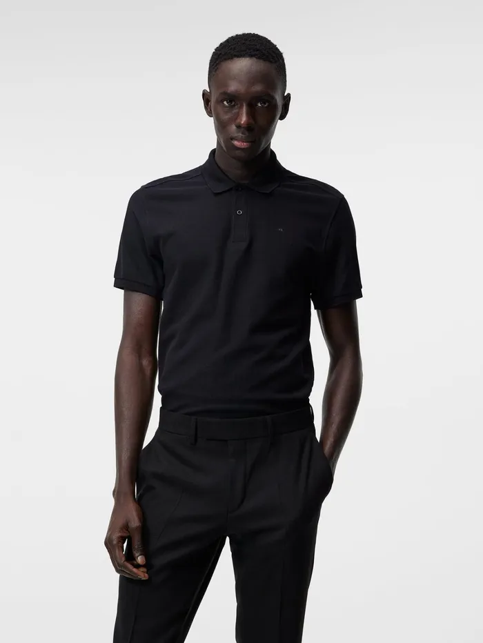 Men Troy Pique Polo Shirt Black JLindeberg Polo Shirts