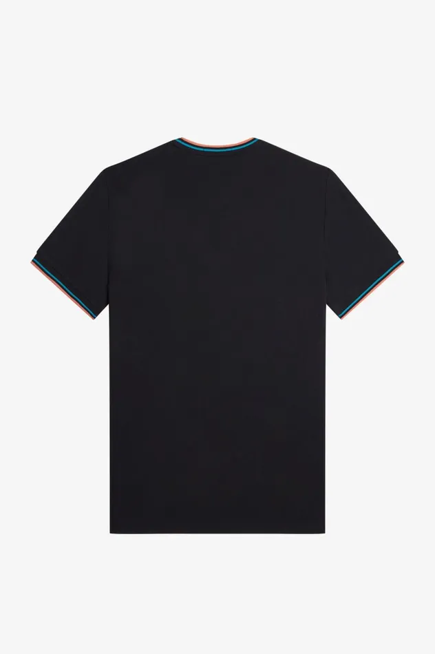 Men Twin Tipped TShirt Blackcyber Bluelight Rust Fred Perry TShirts
