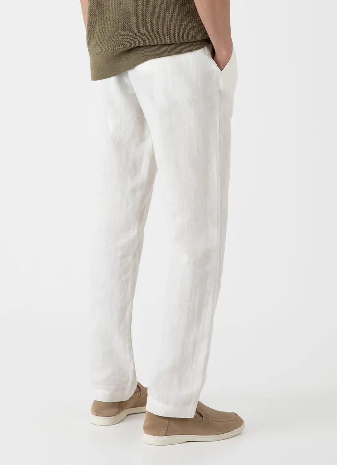 Men ussunspel Linen Drawstring Trouser White Pants
