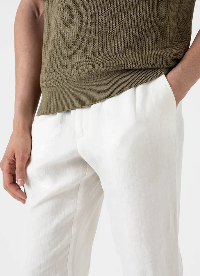 Men ussunspel Linen Drawstring Trouser White Pants