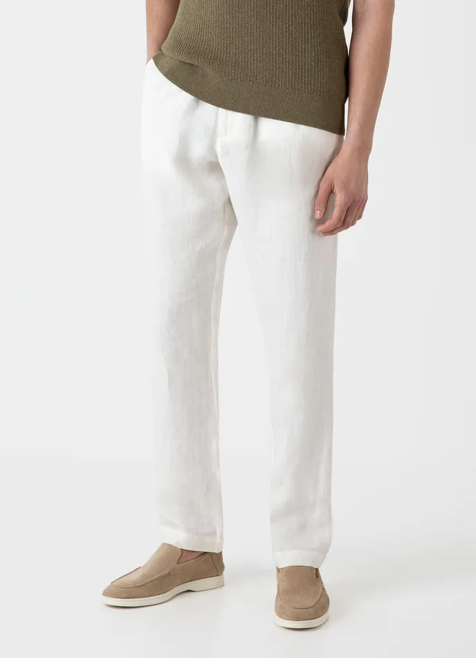 Men ussunspel Linen Drawstring Trouser White Pants