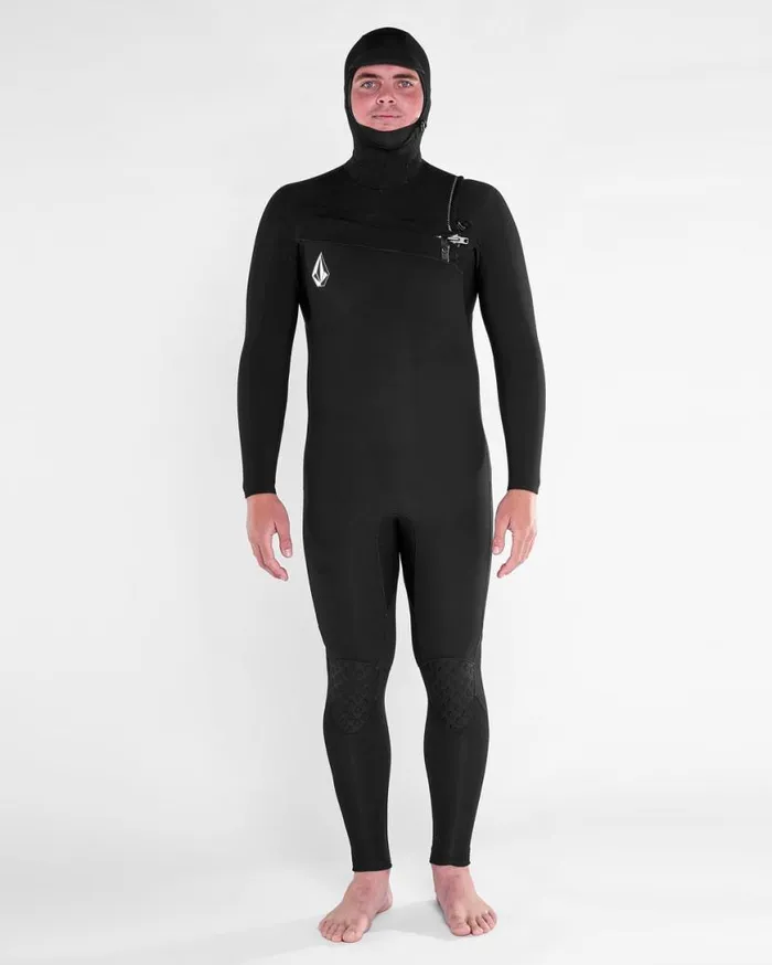 Mens Modulator 43mm Hooded Chestzip Fullsuit 8211 Black Mens Volcom Wetsuits