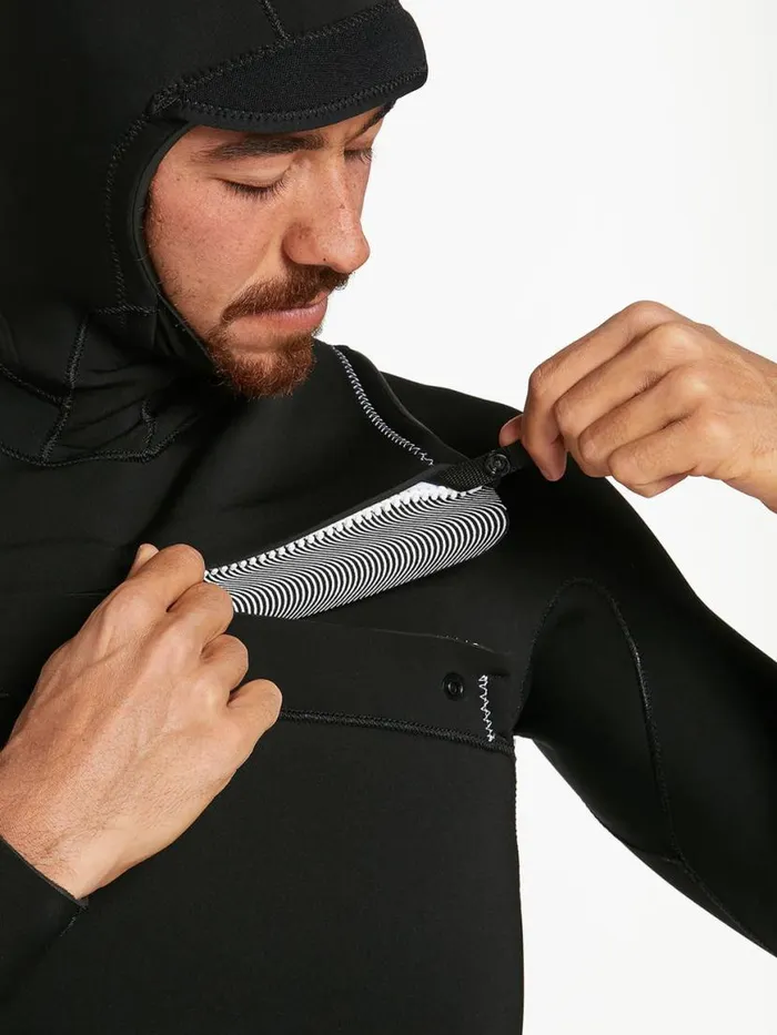 Mens Modulator 43mm Hooded Chestzip Fullsuit 8211 Black Mens Volcom Wetsuits