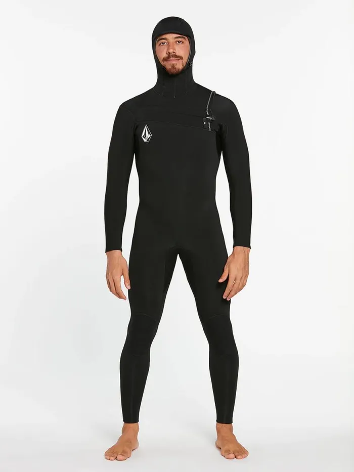 Mens Modulator 43mm Hooded Chestzip Fullsuit 8211 Black Mens Volcom Wetsuits