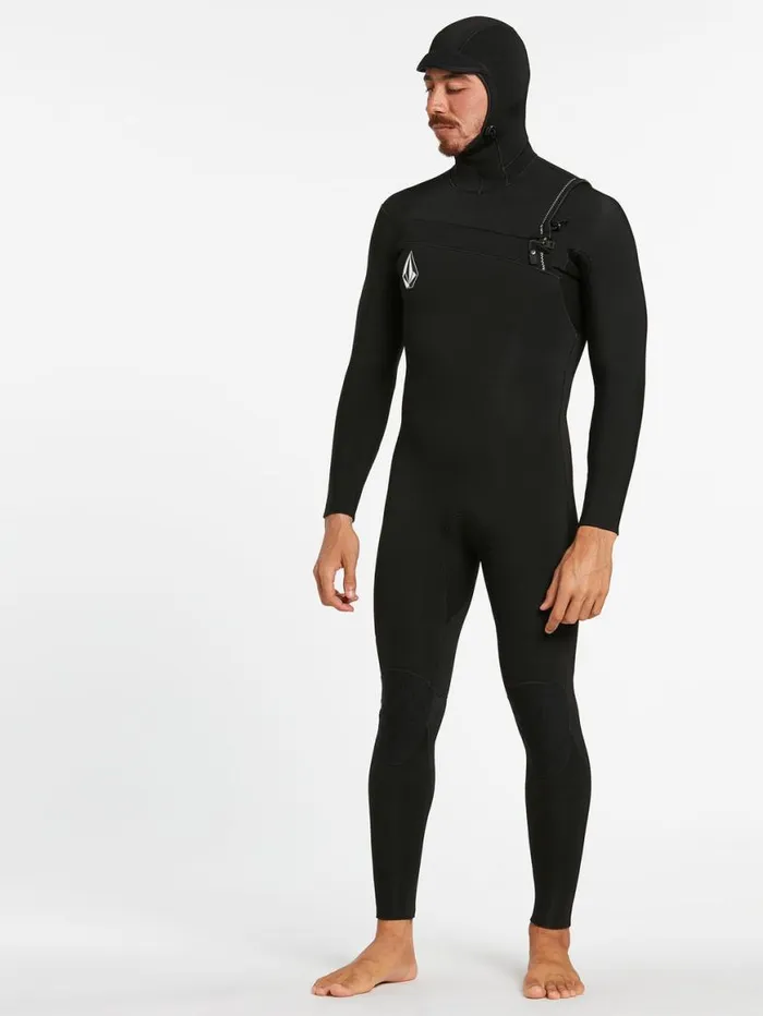 Mens Modulator 43mm Hooded Chestzip Fullsuit 8211 Black Mens Volcom Wetsuits