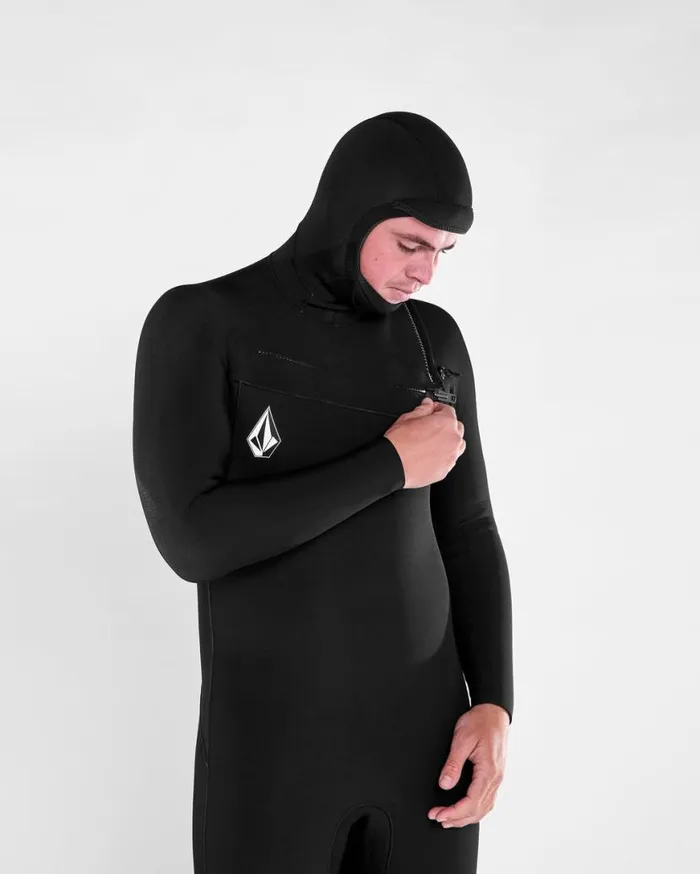 Mens Modulator 43mm Hooded Chestzip Fullsuit 8211 Black Mens Volcom Wetsuits