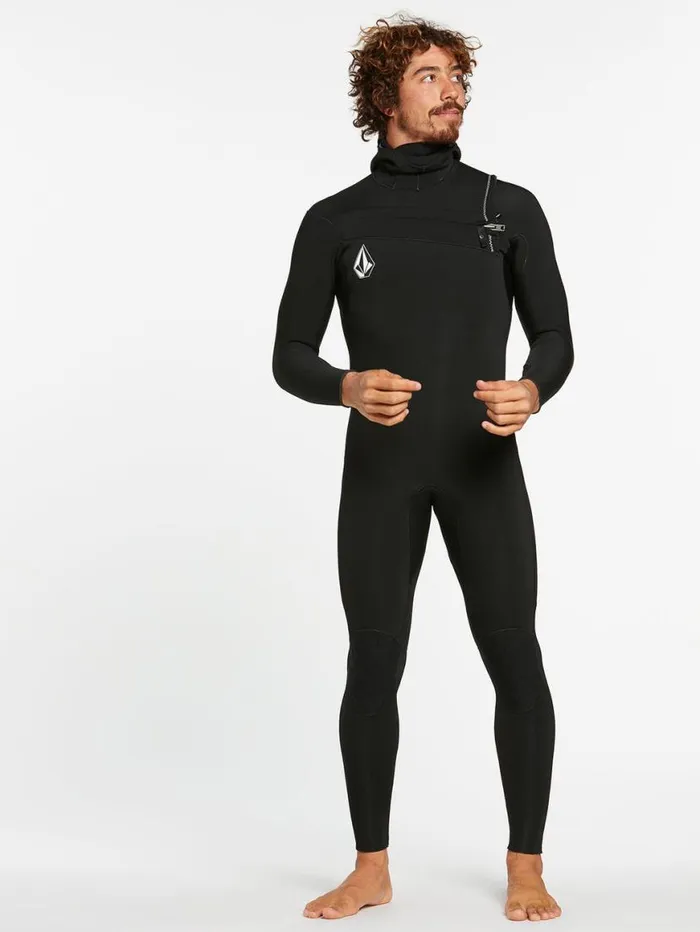 Mens Modulator 43mm Hooded Chestzip Fullsuit 8211 Black Mens Volcom Wetsuits