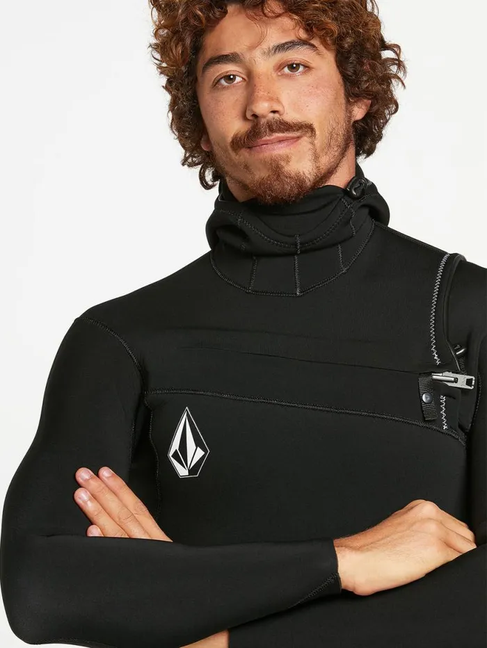 Mens Modulator 43mm Hooded Chestzip Fullsuit 8211 Black Mens Volcom Wetsuits