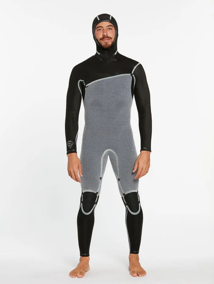 Mens Modulator 43mm Hooded Chestzip Fullsuit 8211 Black Mens Volcom Wetsuits