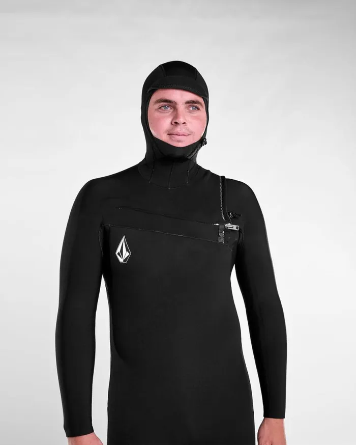 Mens Modulator 43mm Hooded Chestzip Fullsuit 8211 Black Mens Volcom Wetsuits