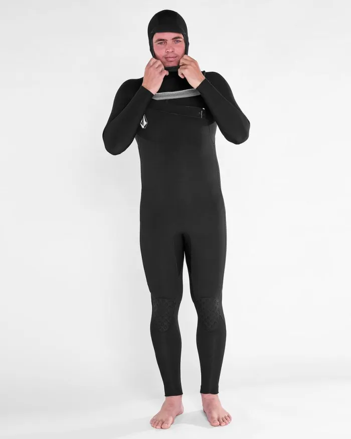 Mens Modulator 43mm Hooded Chestzip Fullsuit 8211 Black Mens Volcom Wetsuits