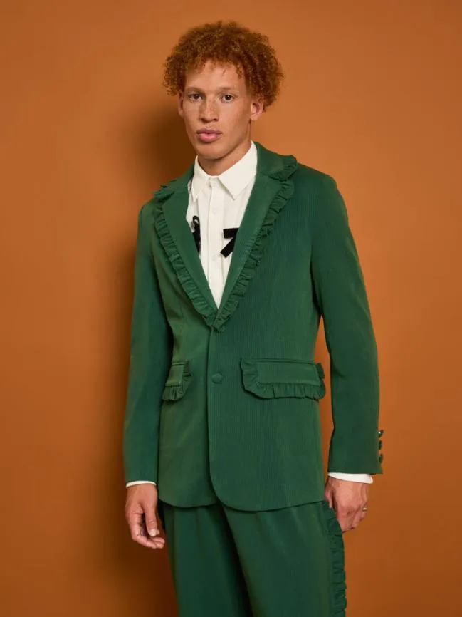 Menswear Granger Ruffle Blazer Black Forest Green Sister Jane