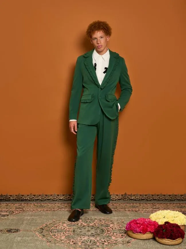 Menswear Granger Ruffle Blazer Black Forest Green Sister Jane