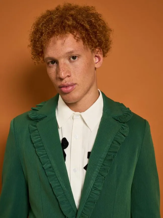 Menswear Granger Ruffle Blazer Black Forest Green Sister Jane