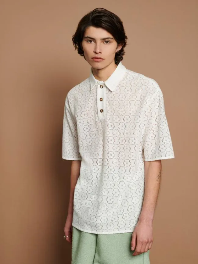 Menswear Neptune Lace Polo Shirt Ivory Cream Sister Jane