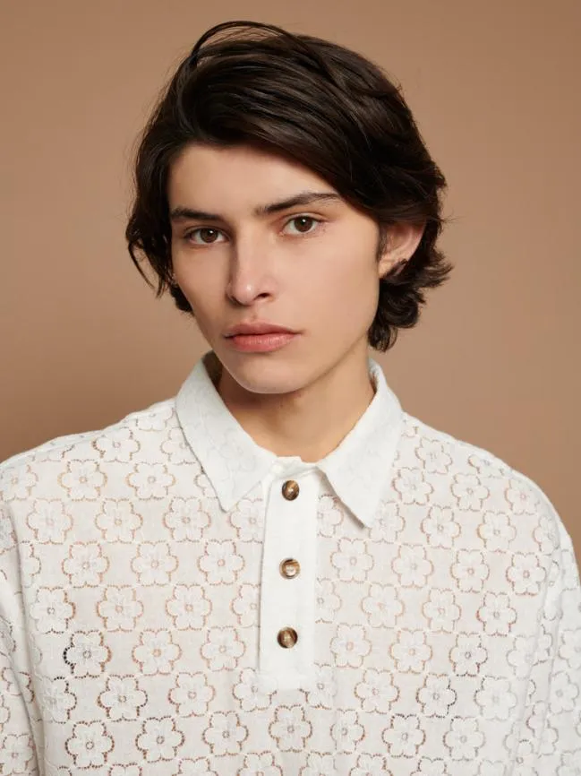 Menswear Neptune Lace Polo Shirt Ivory Cream Sister Jane Menswear Neptune Lace Polo Shirt Ivory Cream Sister Jane