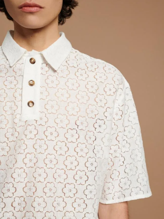 Menswear Neptune Lace Polo Shirt Ivory Cream Sister Jane Menswear Neptune Lace Polo Shirt Ivory Cream Sister Jane