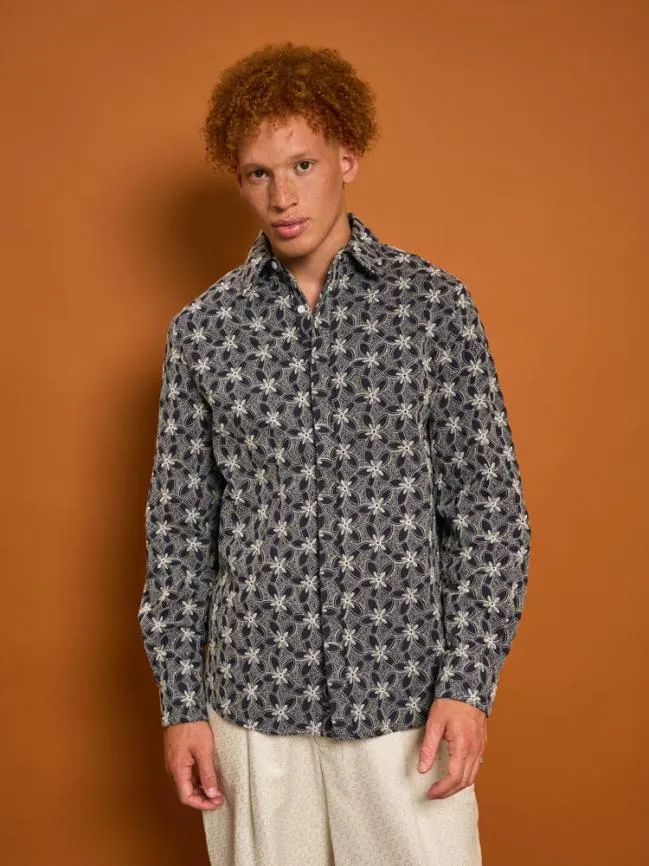 Menswear Penny Embroidered Shirt Blue Navy Sister Jane