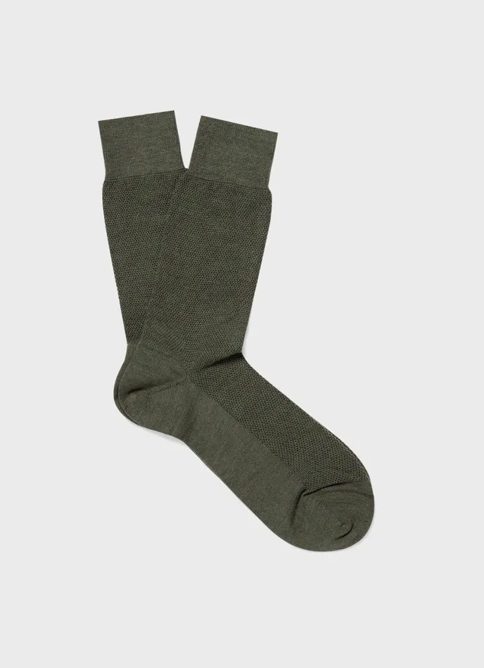 Merino Wool Waffle Socks Dark Olive Men SUNSPEL Socks