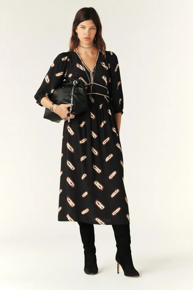 Midi Dress Cassiopee Black Women Baandsh Dresses