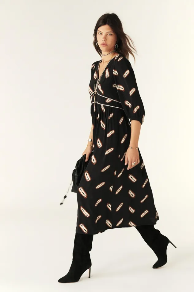Midi Dress Cassiopee Black Women Baandsh Dresses