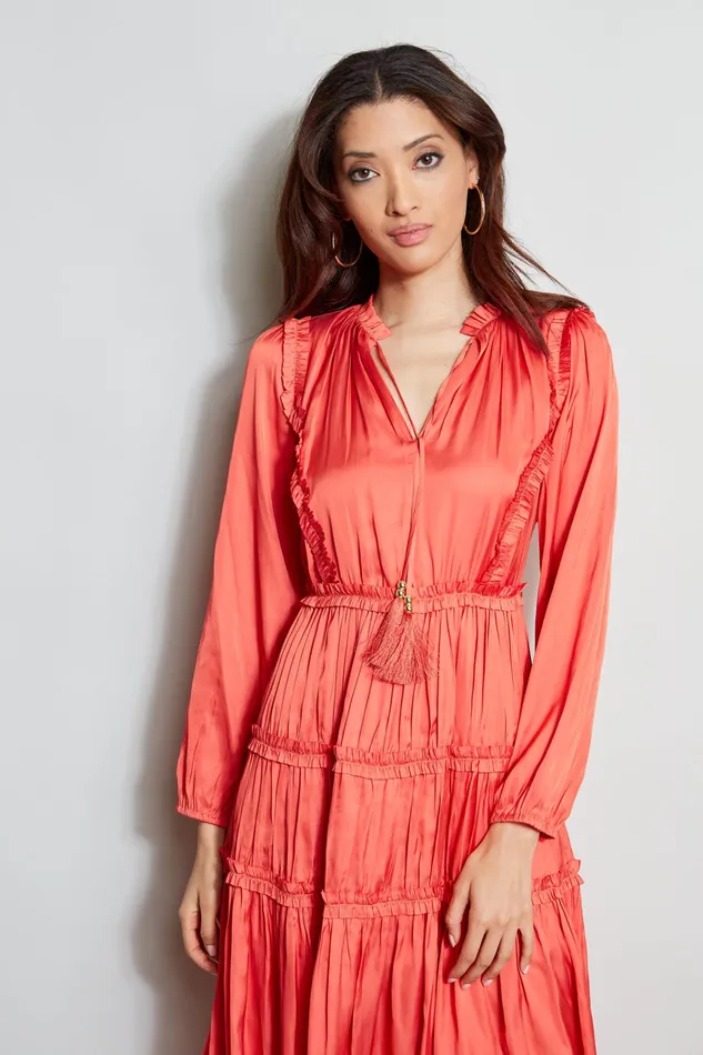 Midi Dresses Women Elie Tahari Long Sleeve Ruffle Midi Dress WILD FLOWER