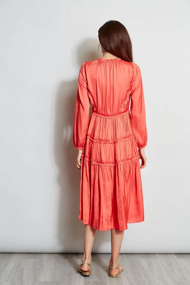 Midi Dresses Women Elie Tahari Long Sleeve Ruffle Midi Dress WILD FLOWER