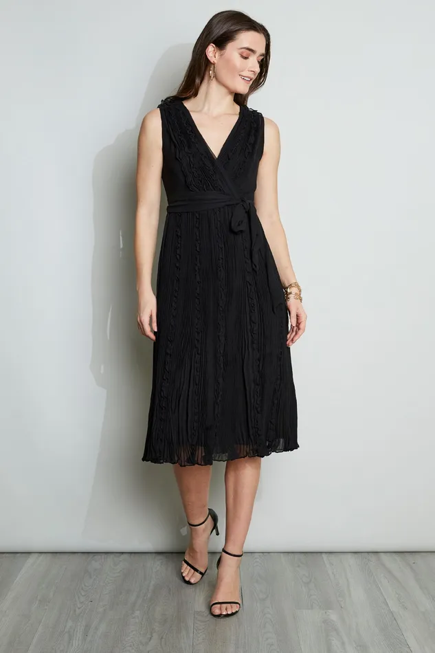Midi Dresses Women Elie Tahari Silk Ruffle Midi Dress BLACK