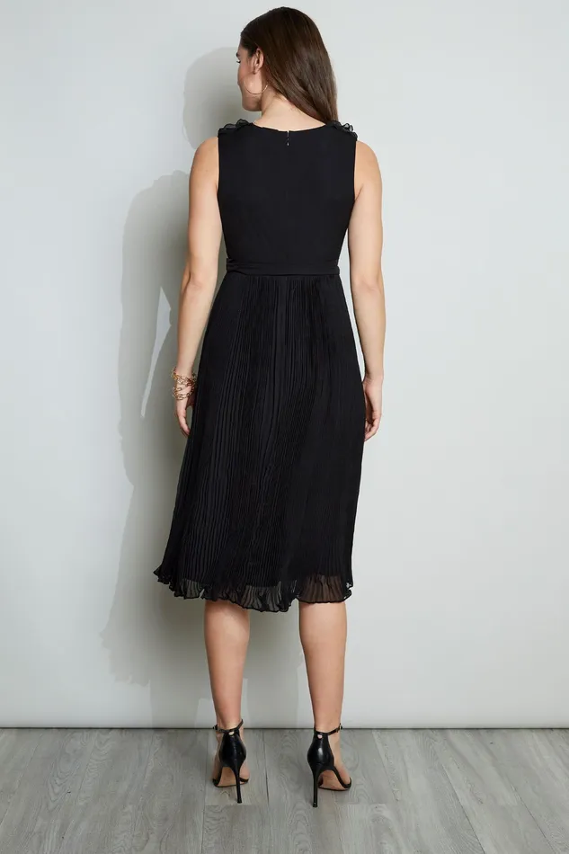Midi Dresses Women Elie Tahari Silk Ruffle Midi Dress BLACK