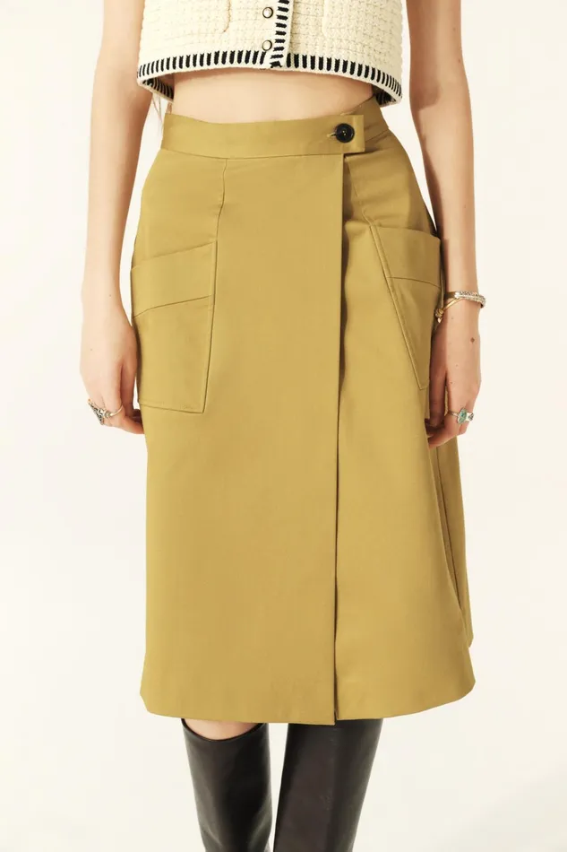 Midi Wrap Skirt Bastien Green Women Baandsh Skirts and Shorts