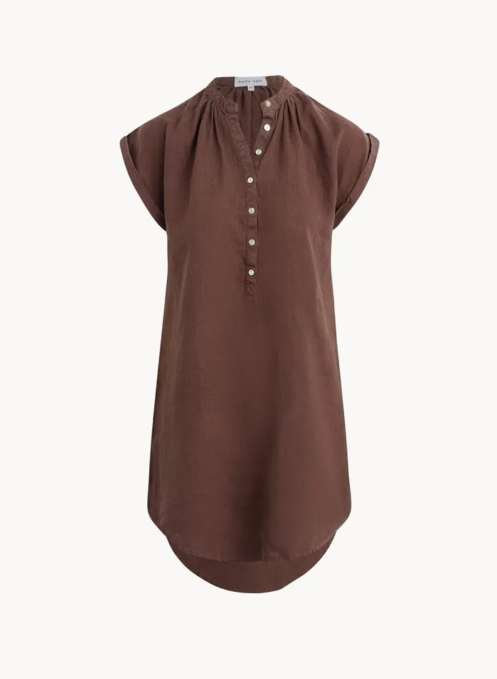 Mini Dresses Women Bella Dahl Cap Sleeve Henley Dress 8211 Cocoa Cabana