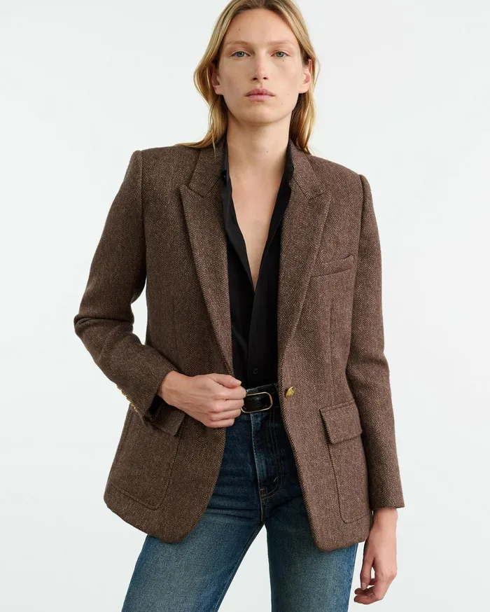 MIREILLE BLAZER Brown Herringbone Women Nili Lotan Jackets and Blazers