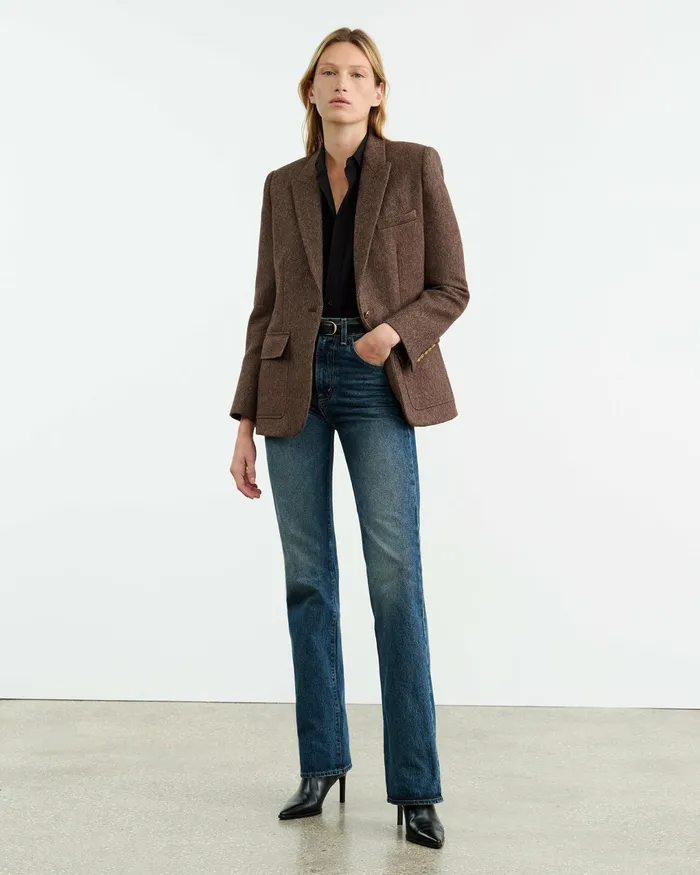 MIREILLE BLAZER Brown Herringbone Women Nili Lotan Jackets and Blazers
