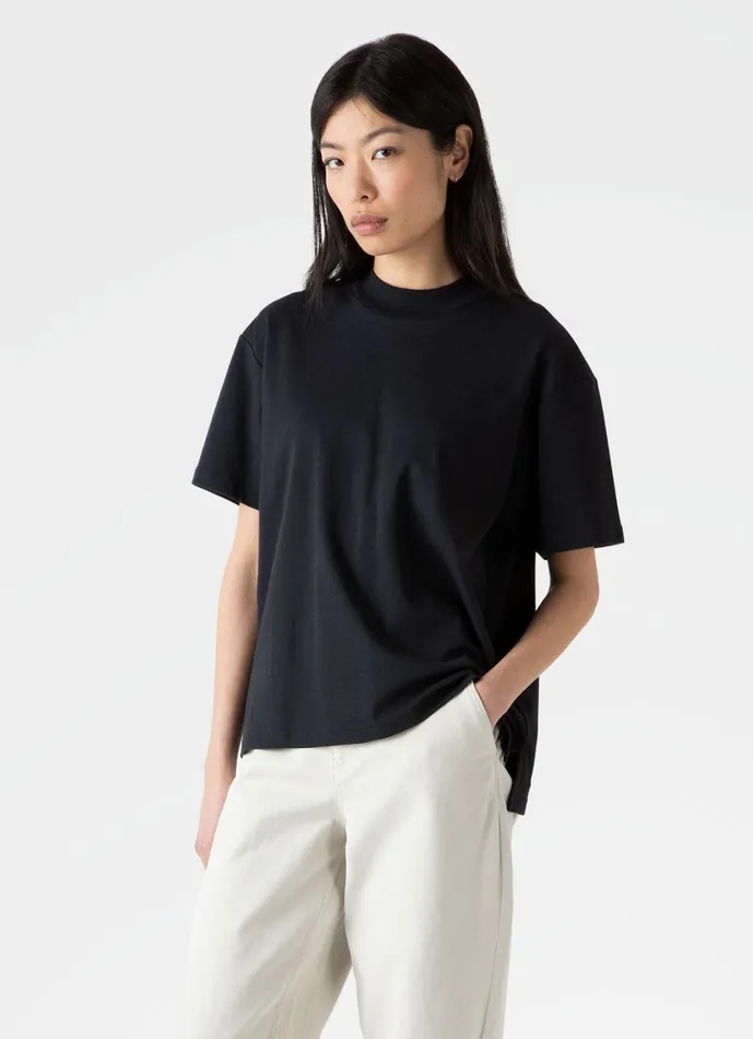 Mock Neck Heavyweight Tshirt Black Women SUNSPEL Tshirts and Tops