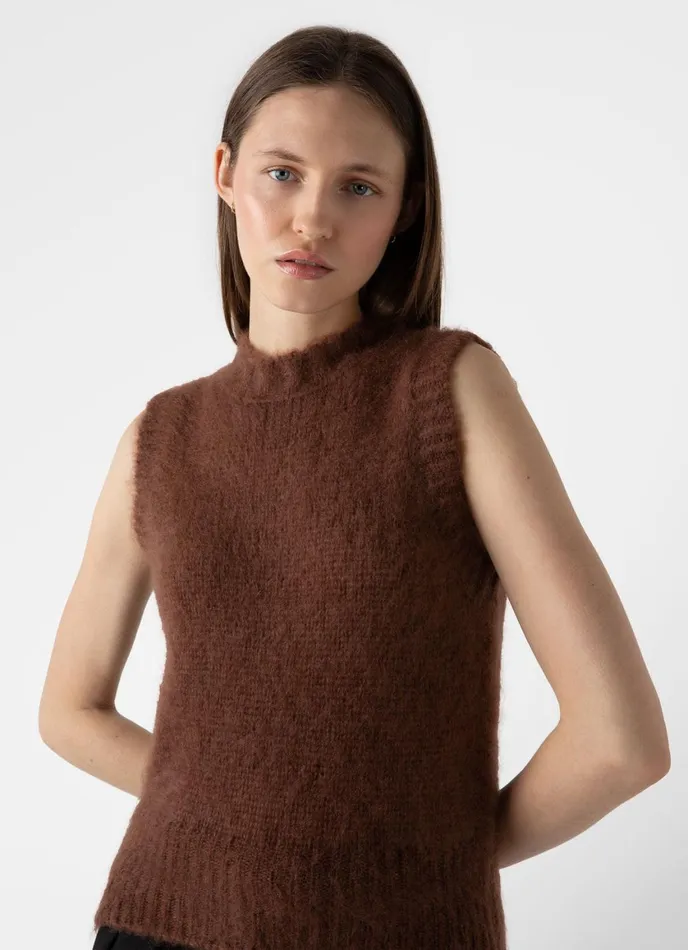 Mohair Silk Vest Mid Camel Women SUNSPEL Knitwear