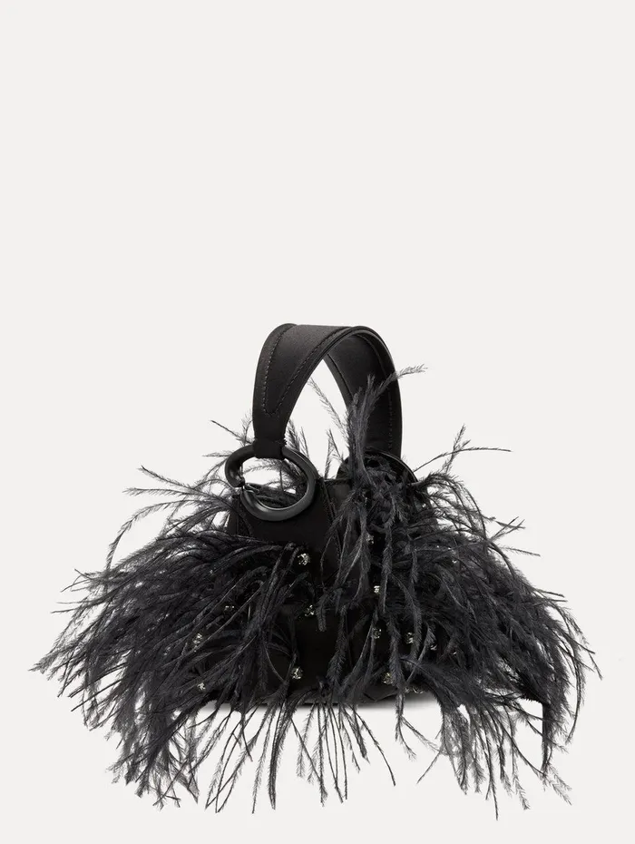 Nano Ostrich Feather O Handle Bag Black Women Oscar De La Renta Handbags