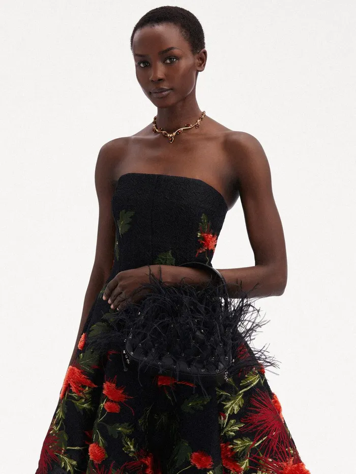 Nano Ostrich Feather O Handle Bag Black Women Oscar De La Renta Handbags Nano Ostrich Feather O Handle Bag Black Women Oscar De La Renta Handbags