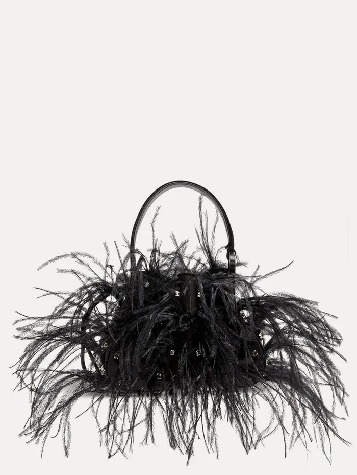 Nano Ostrich Feather O Handle Bag Black Women Oscar De La Renta Handbags Nano Ostrich Feather O Handle Bag Black Women Oscar De La Renta Handbags
