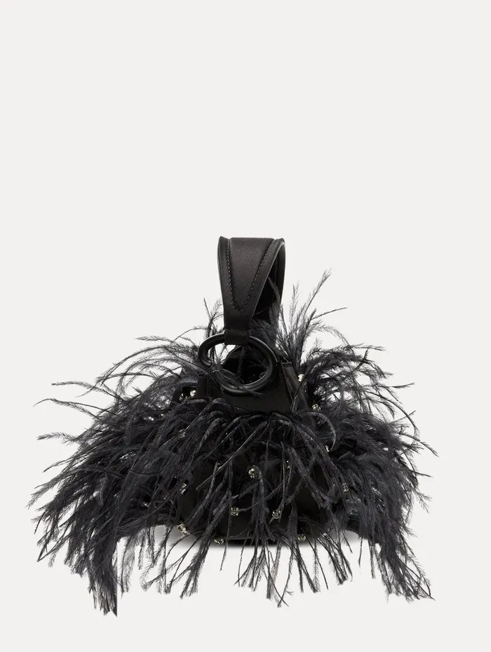 Nano Ostrich Feather O Handle Bag Black Women Oscar De La Renta Handbags Nano Ostrich Feather O Handle Bag Black Women Oscar De La Renta Handbags