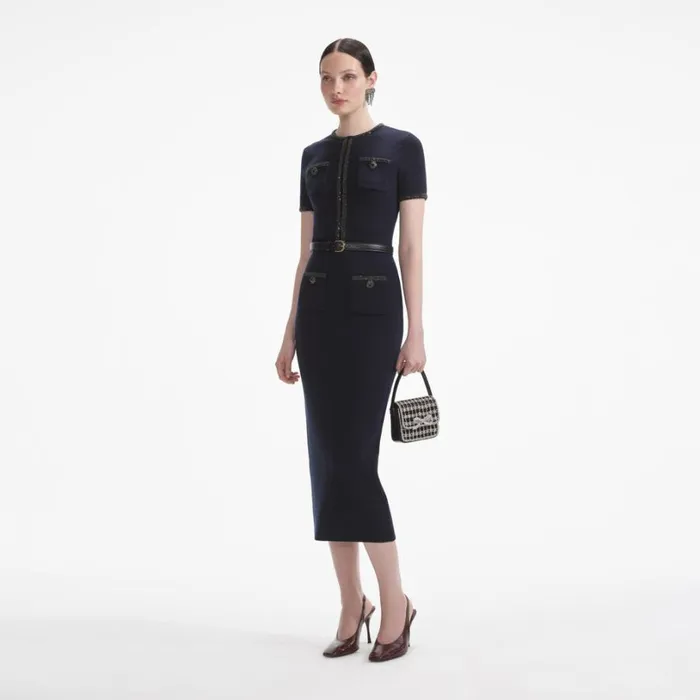 Navy Embellished Knit Midi Skirt Women Self Portrait Knitwear Navy Embellished Knit Midi Skirt Women Self Portrait Knitwear