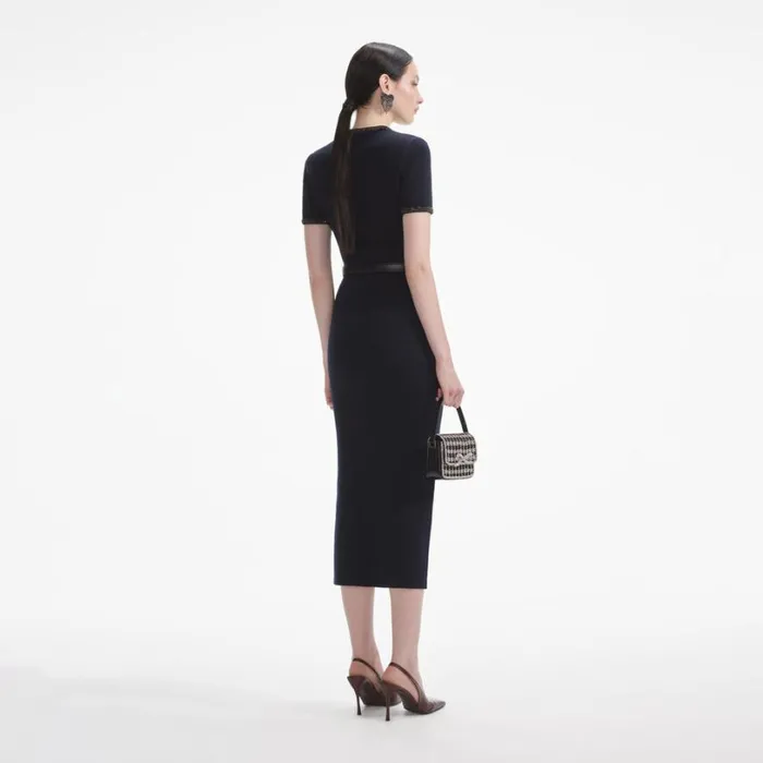 Navy Embellished Knit Midi Skirt Women Self Portrait Knitwear Navy Embellished Knit Midi Skirt Women Self Portrait Knitwear