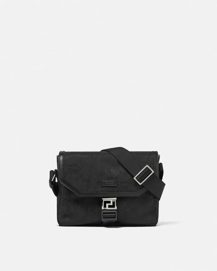 Neo Nylon Jacquard Messenger Bag Black Men Versace Crossbody and Messengers