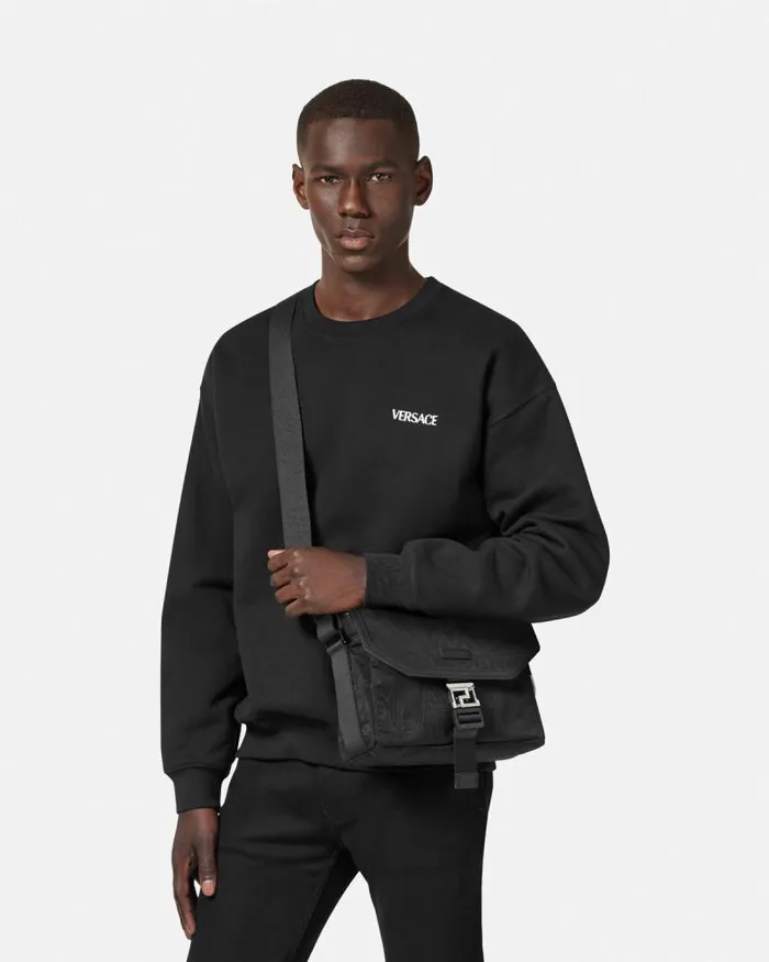 Neo Nylon Jacquard Messenger Bag Black Men Versace Crossbody and Messengers