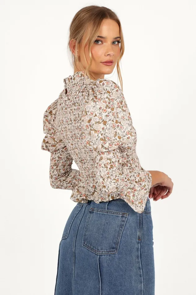 Novah Long Sleeve Top White Floral Women Tops Petal and Pup