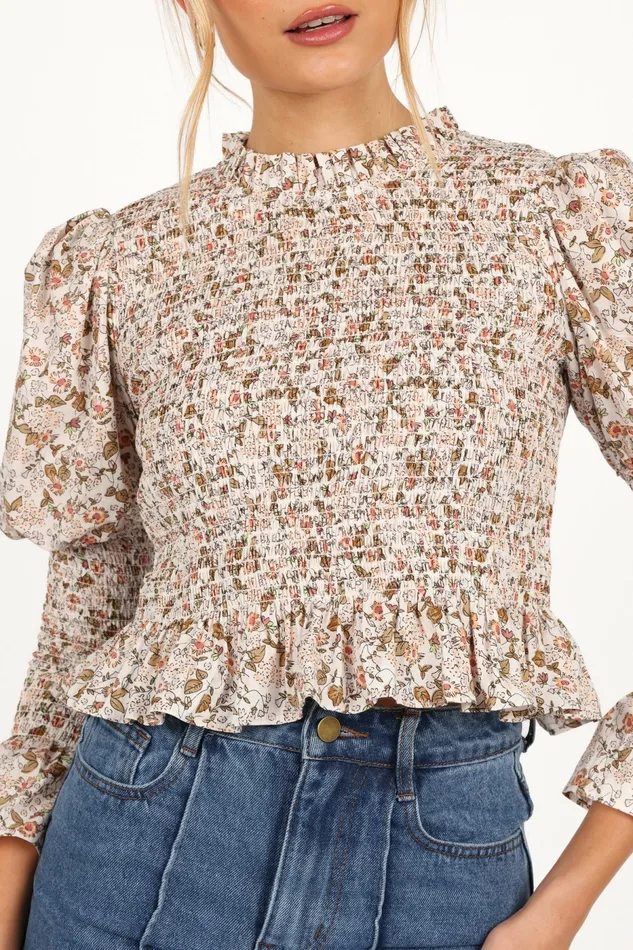 Novah Long Sleeve Top White Floral Women Tops Petal and Pup