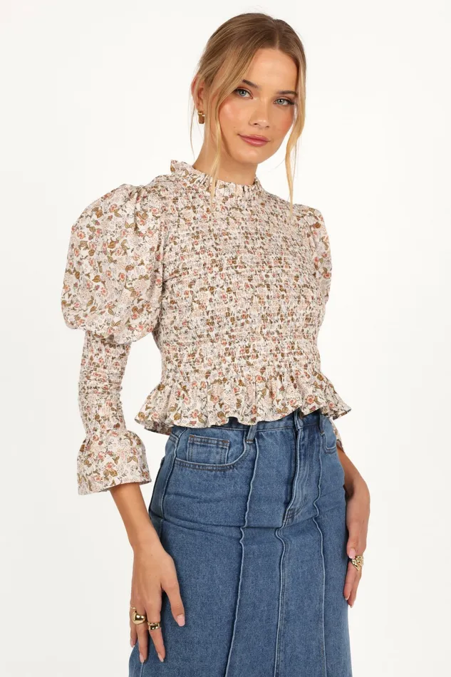 Novah Long Sleeve Top White Floral Women Tops Petal and Pup