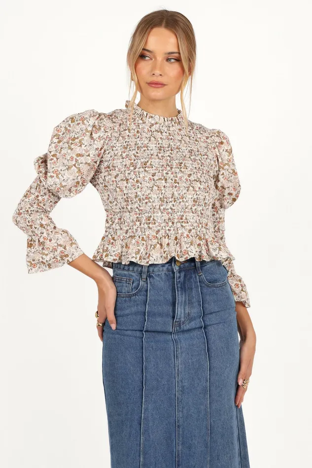 Novah Long Sleeve Top White Floral Women Tops Petal and Pup
