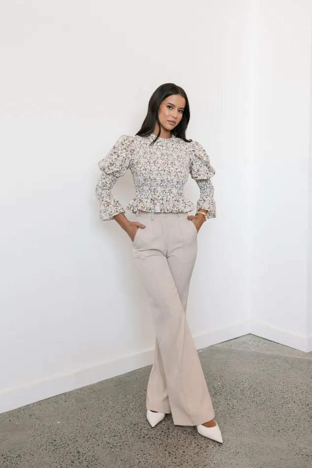 Novah Long Sleeve Top White Floral Women Tops Petal and Pup