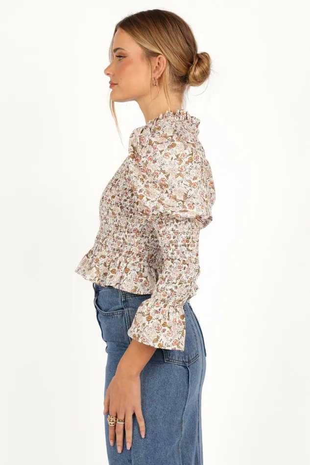 Novah Long Sleeve Top White Floral Women Tops Petal and Pup