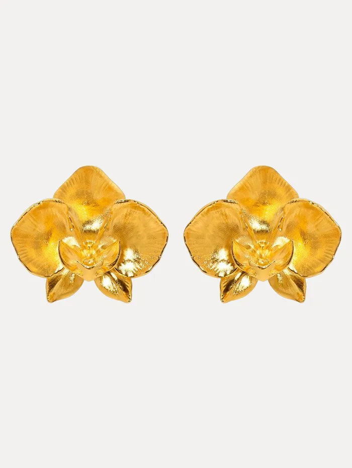 Orchid ClipOn Earrings Gold Women Oscar De La Renta Earrings